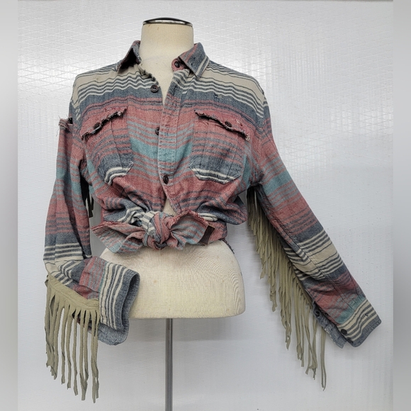 **SOLD****Southwest Woven Flannel Shirt Shacket With Route 66 "Haulin' A**" - Picture 8 of 13